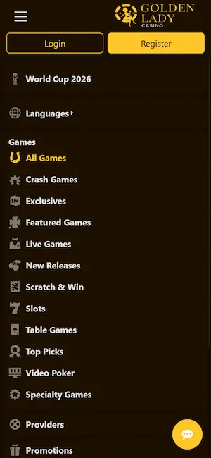 Golden Lady Casino na mobilním zařízení — responzivní webová verze na Android a iOS